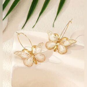Elegant Gold and White Butterfly Earrings